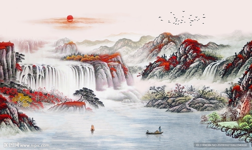 流水生财山水画