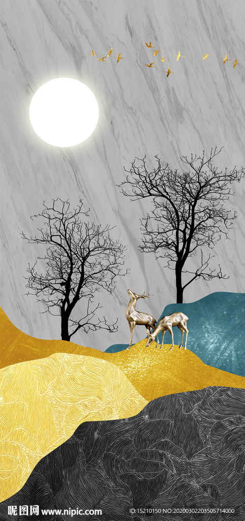 大理石抽象树玄关背景墙