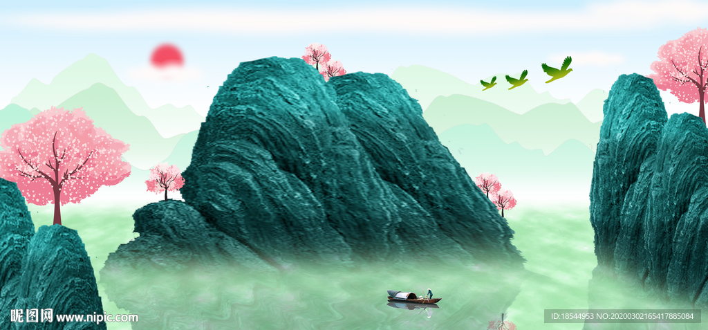 手绘山水