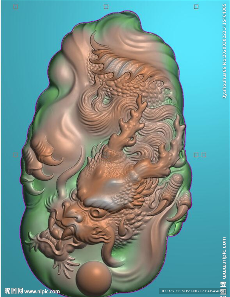随形玉雕龙挂件单龙精雕图浮雕图