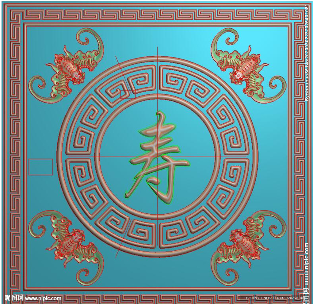 石雕蝙蝠寿字壁挂精雕图浮雕灰度