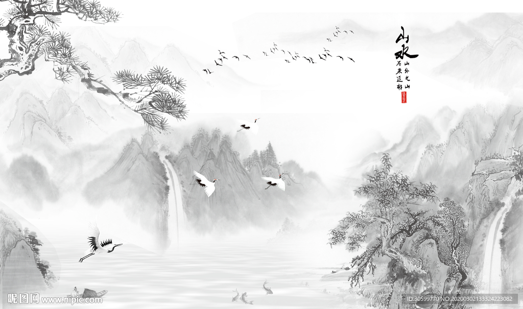 新中式意境抽象水墨山水背景