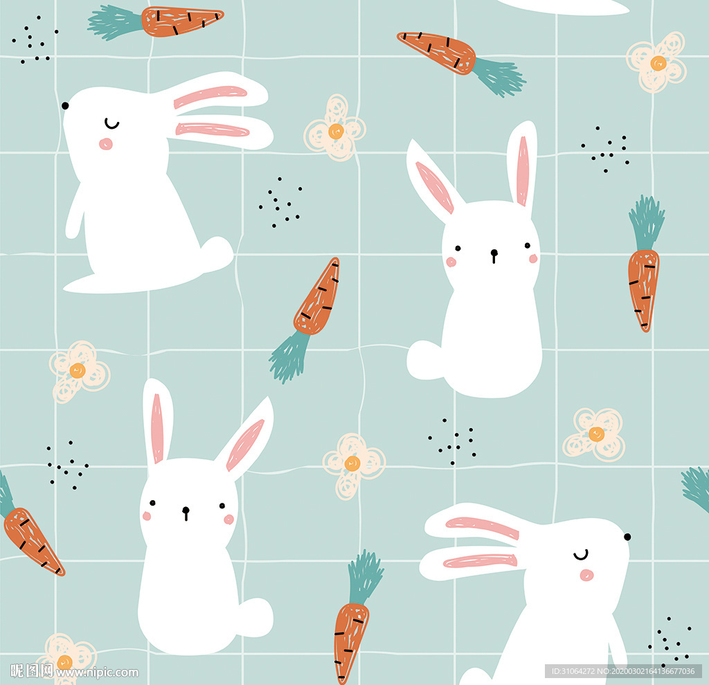 卡通小白兔印花图案