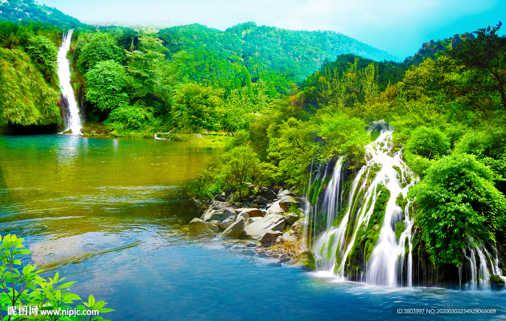 风景画 瀑布山水画