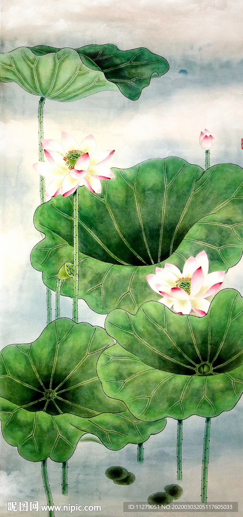 荷花油画