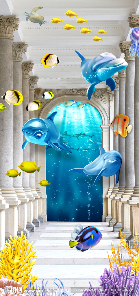海底世界玄关过道背景墙