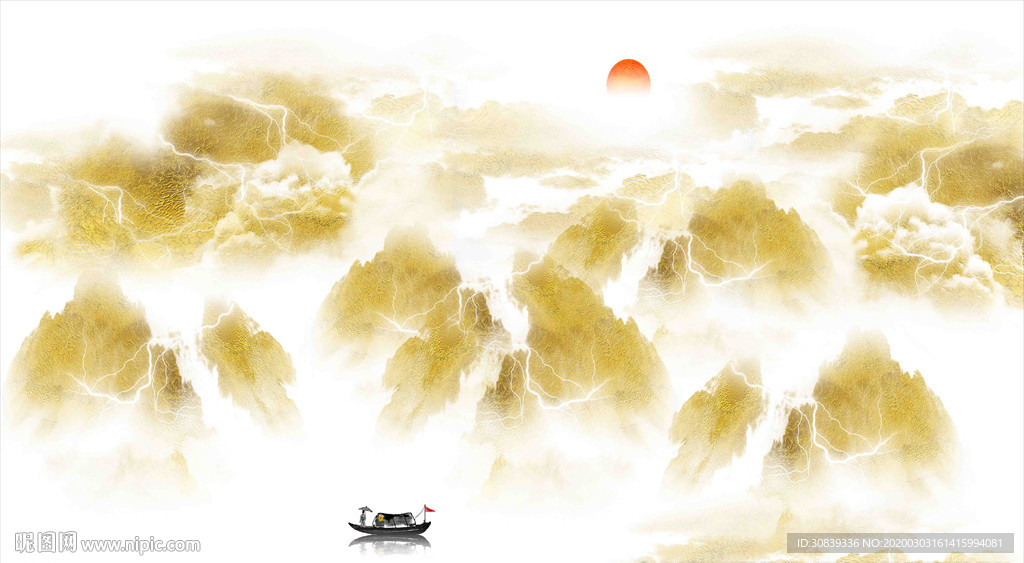 中国风金色山水画