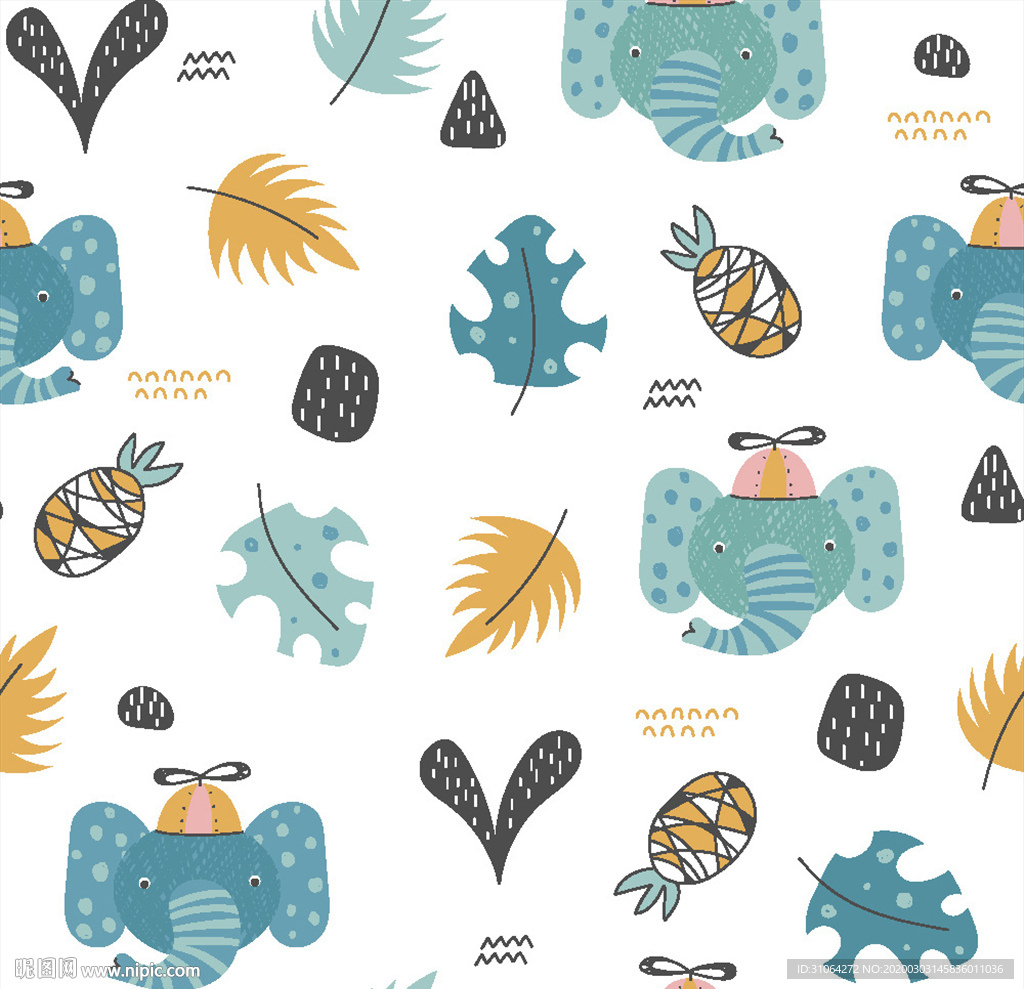 卡通小象印花图案