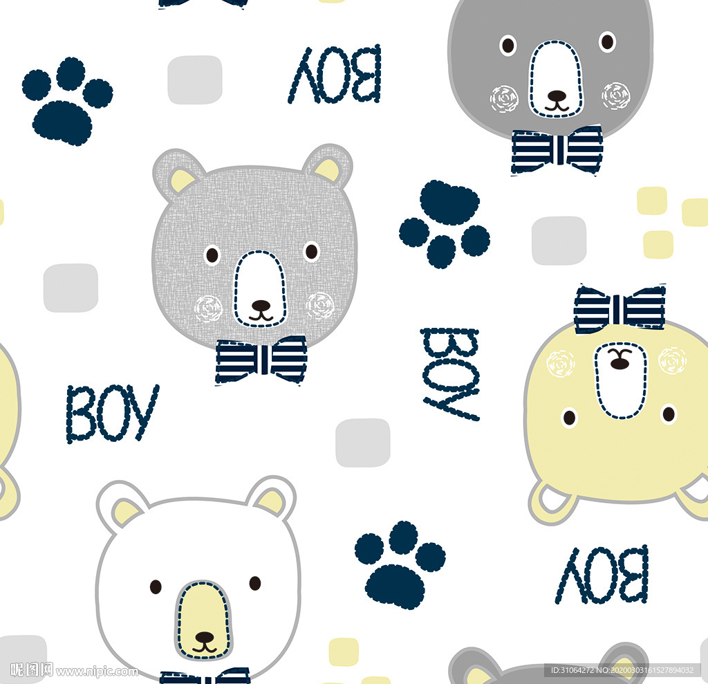 卡通小熊印花图案