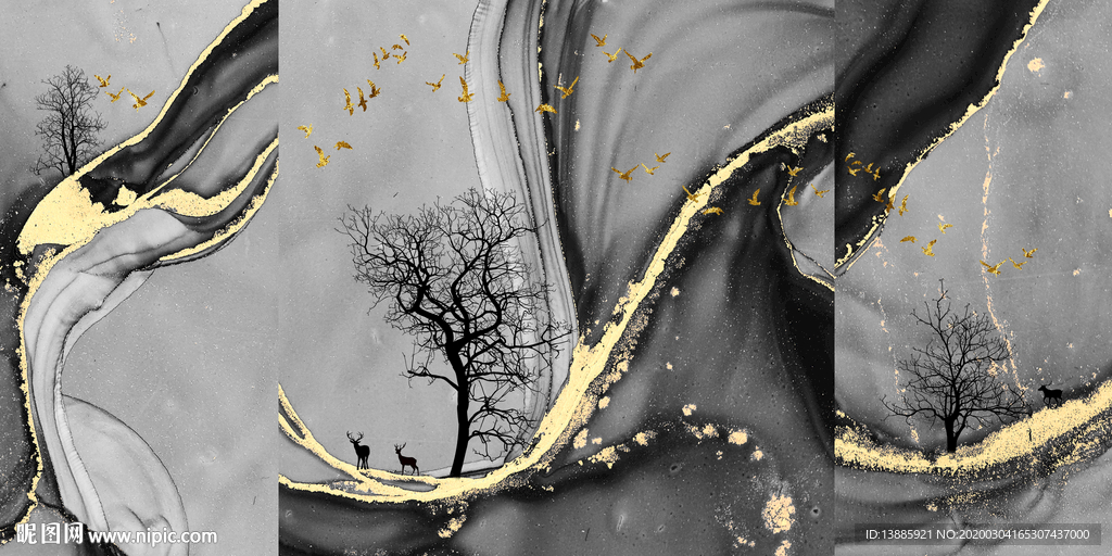 抽象金箔晶瓷画