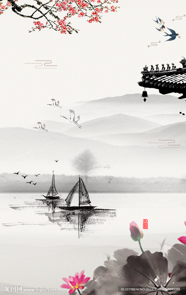 唯美中国风水墨山水背景