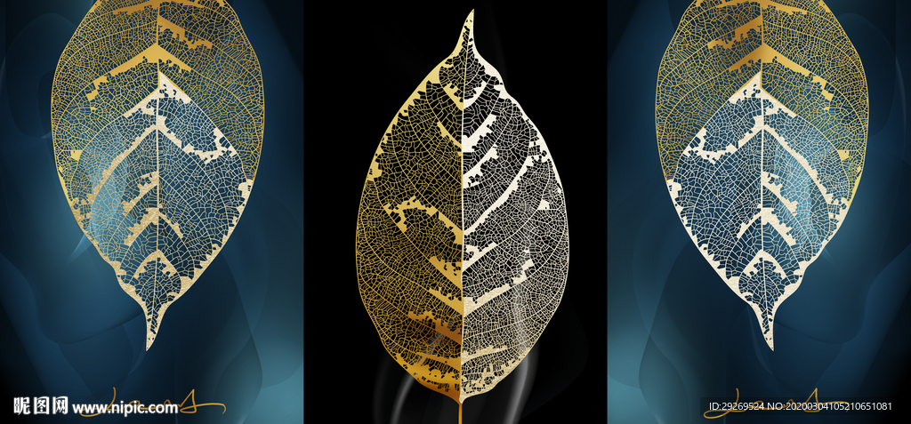 现代轻奢金色树叶晶瓷装饰画