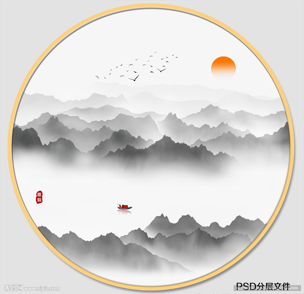 圆形水墨画