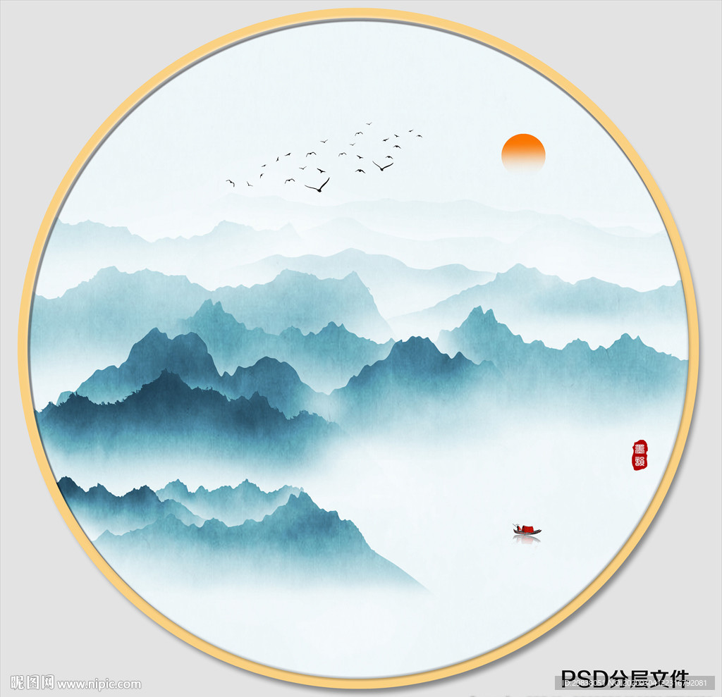 圆形山水画