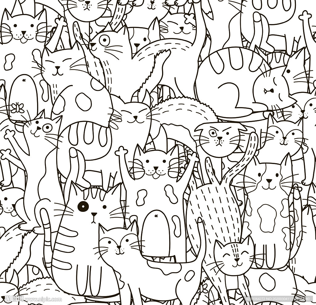 卡通小猫印花图案