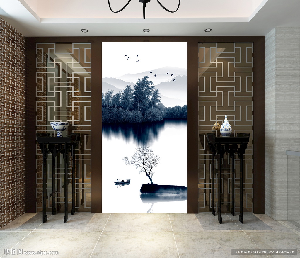 写意山水玄关背景墙