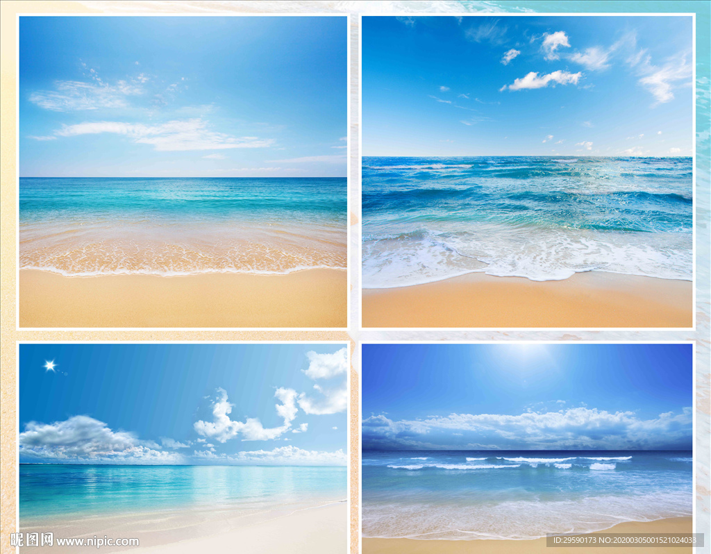海边沙滩大海海洋蓝天白云背景