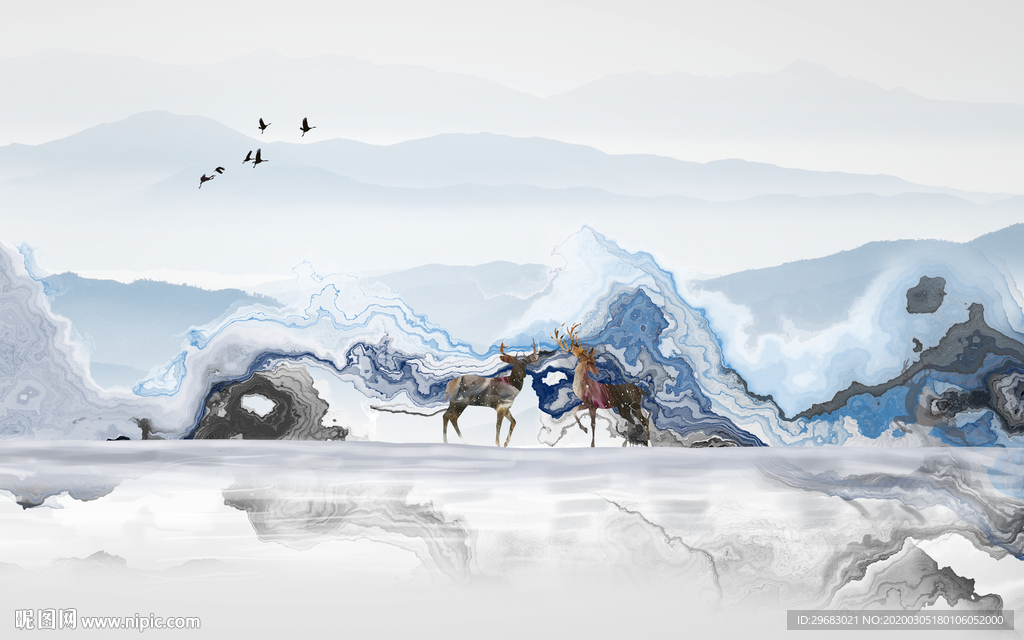 新品 中式新山水画 tif分层