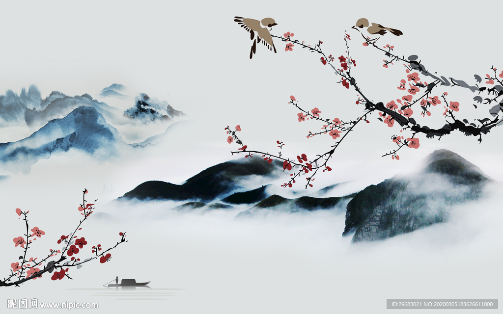 高档新高端山水画 tif分层