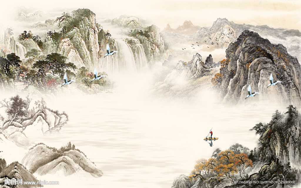 国画中式新山水画 tif分层