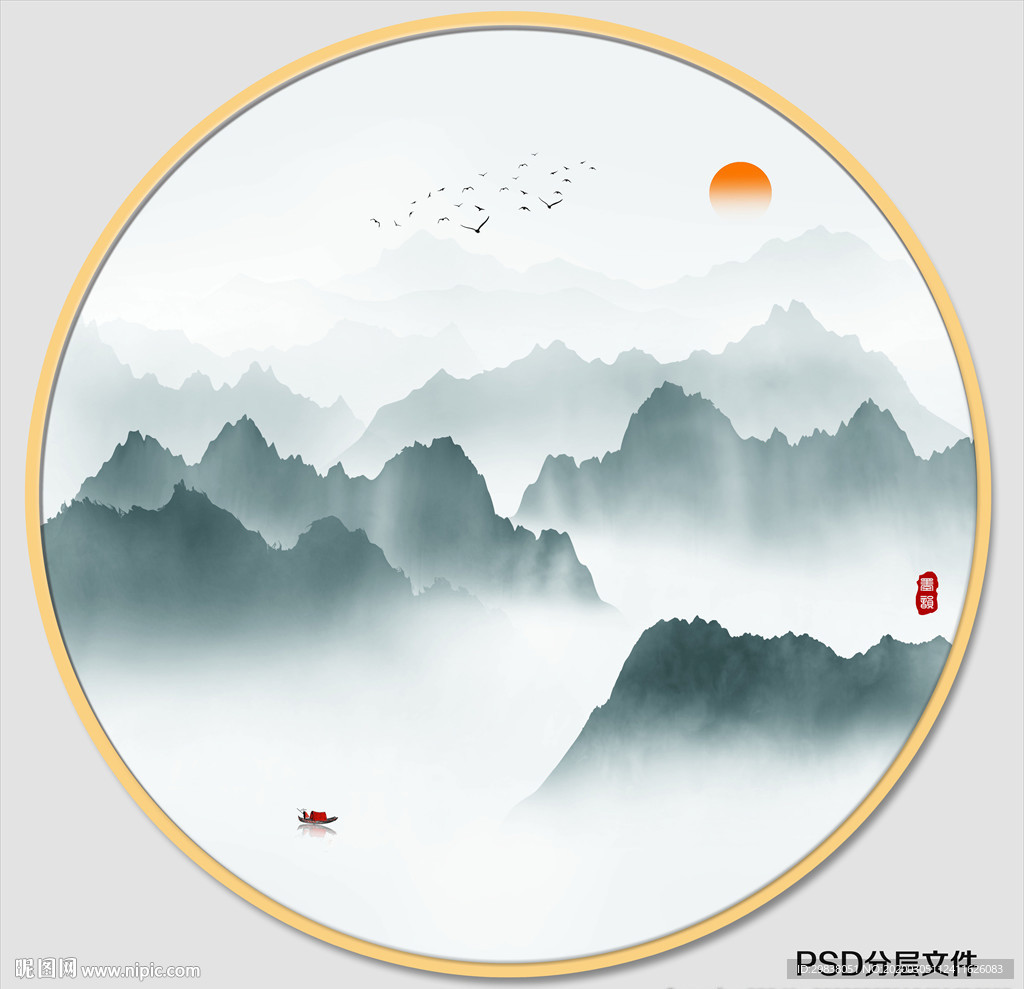 圆形水墨画