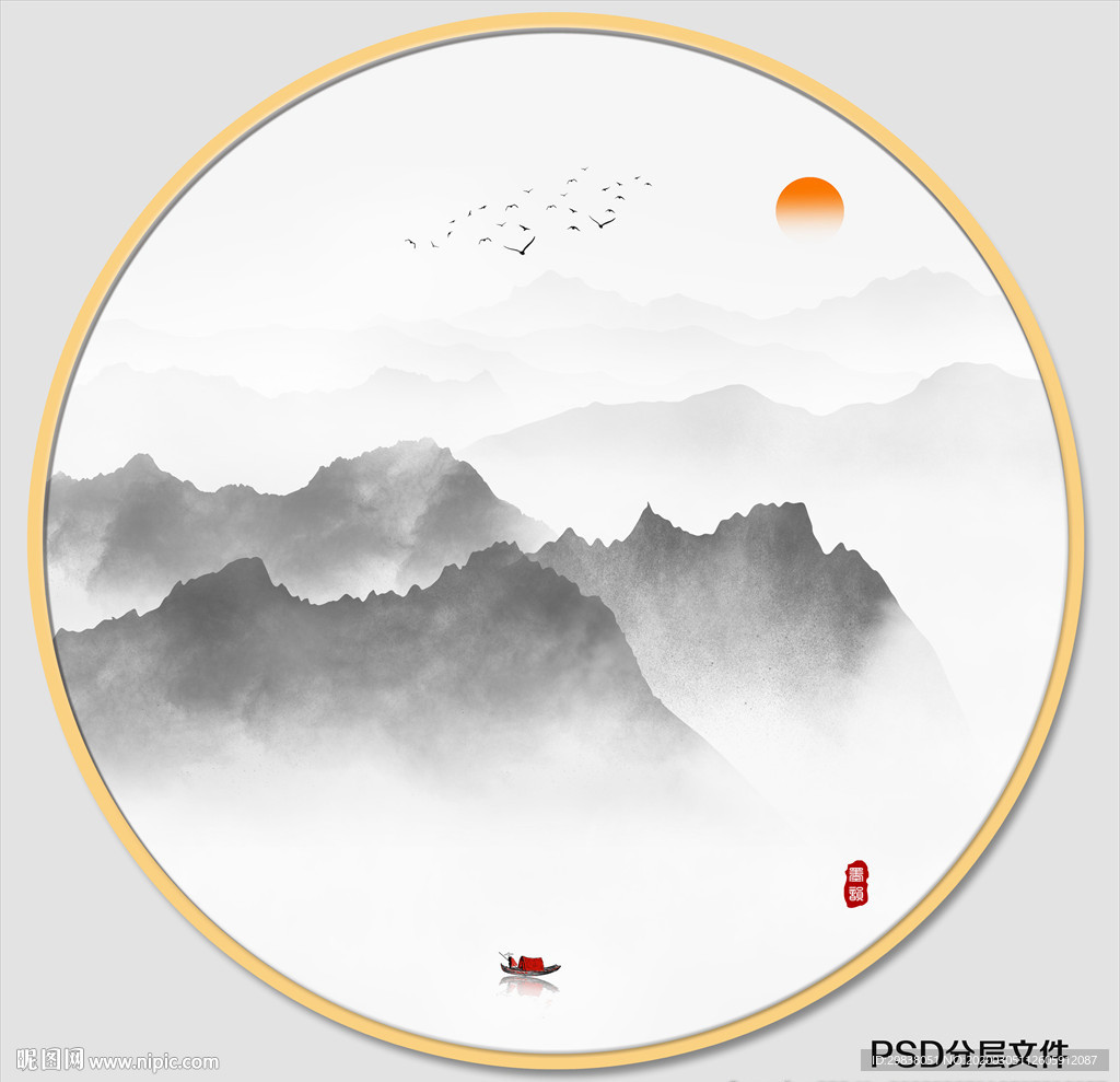 圆形水墨画