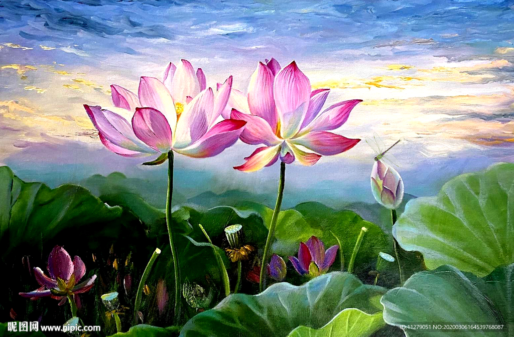 荷花油画