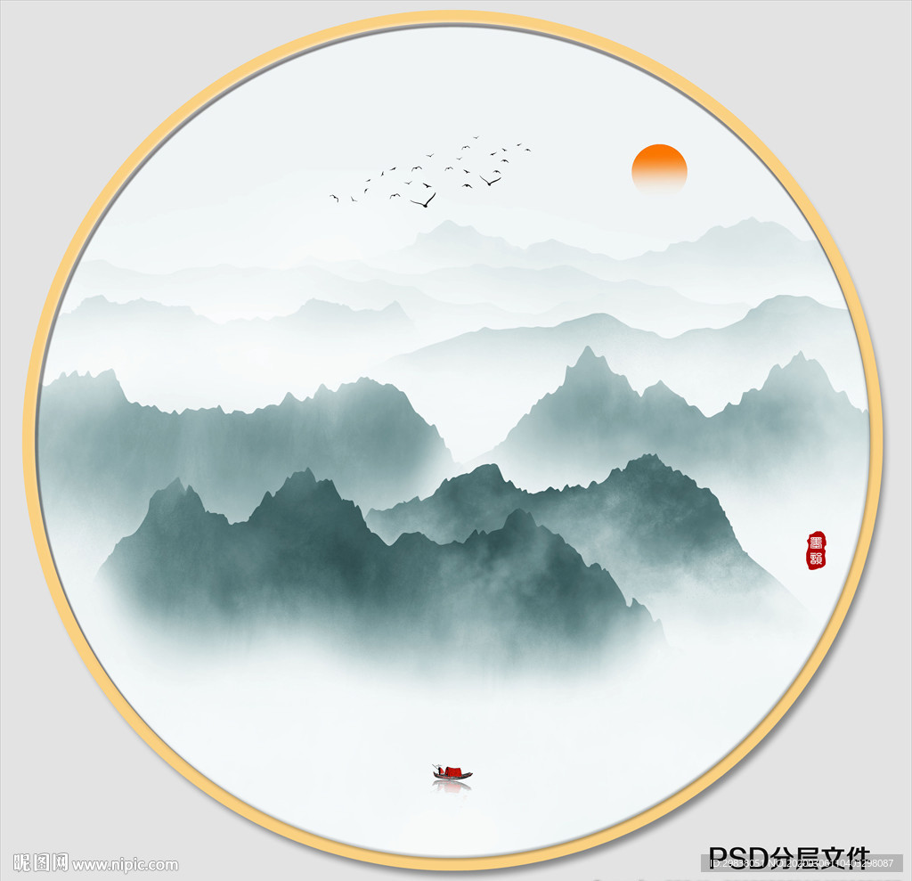 圆形山水画