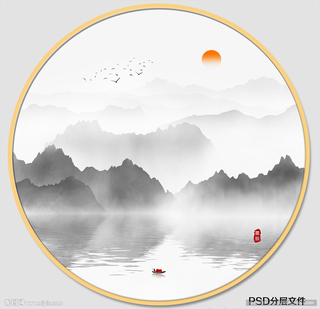 圆形山水画