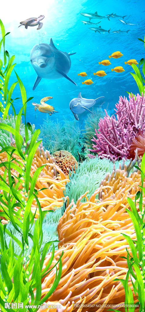 3D立体海底世界玄关背景墙