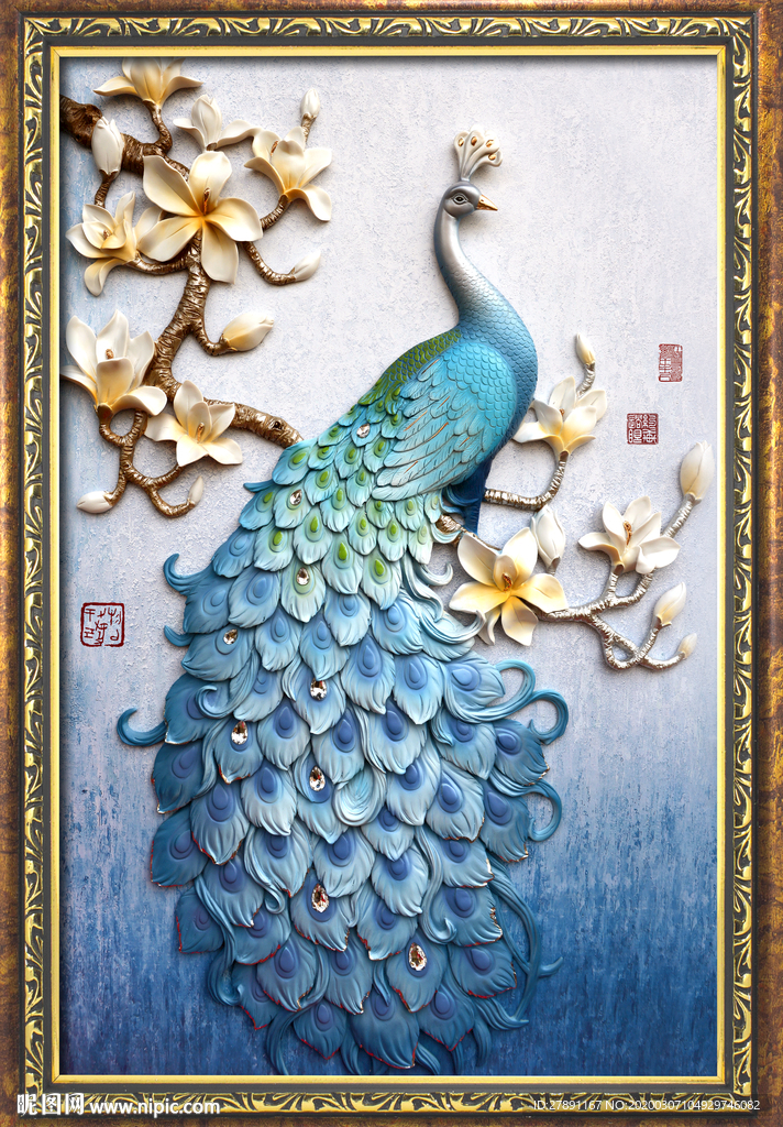 立体孔雀玄关画