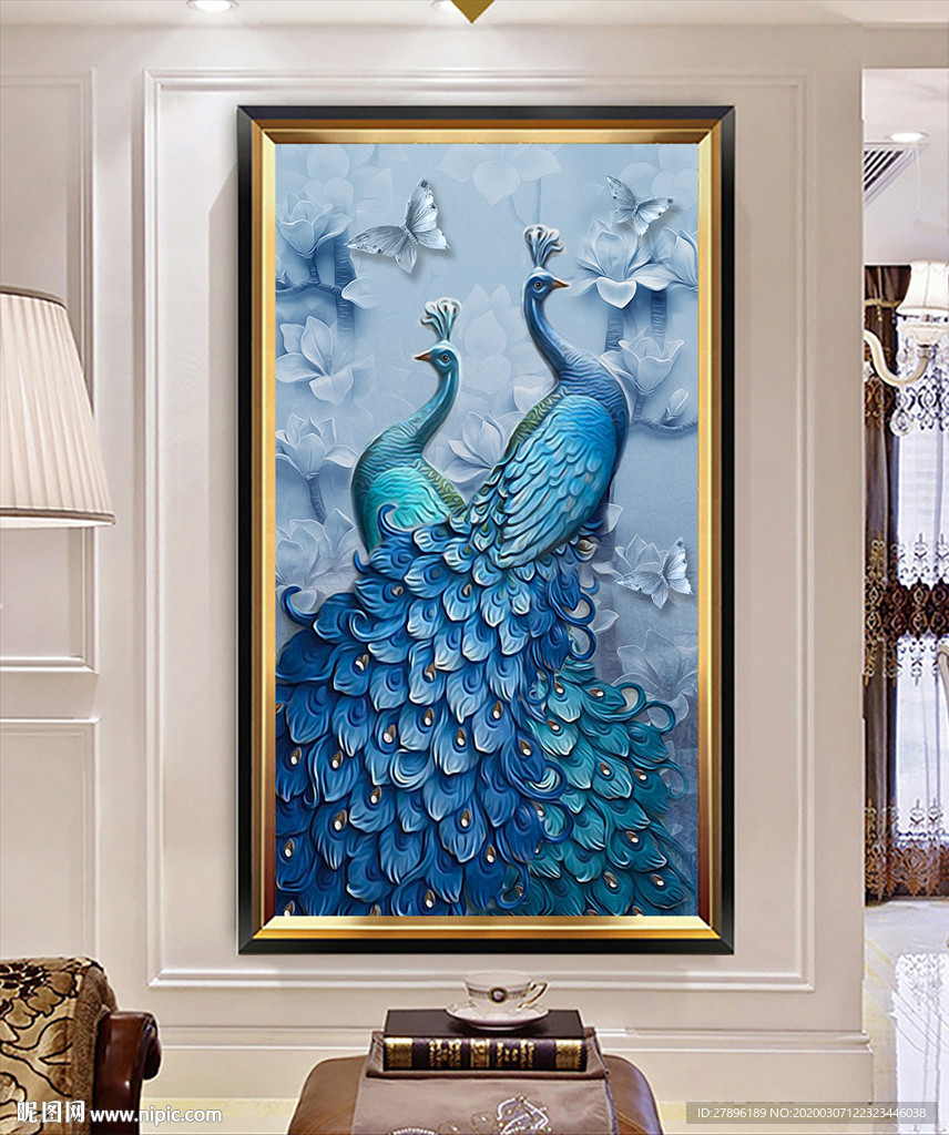 蓝色大气孔雀图