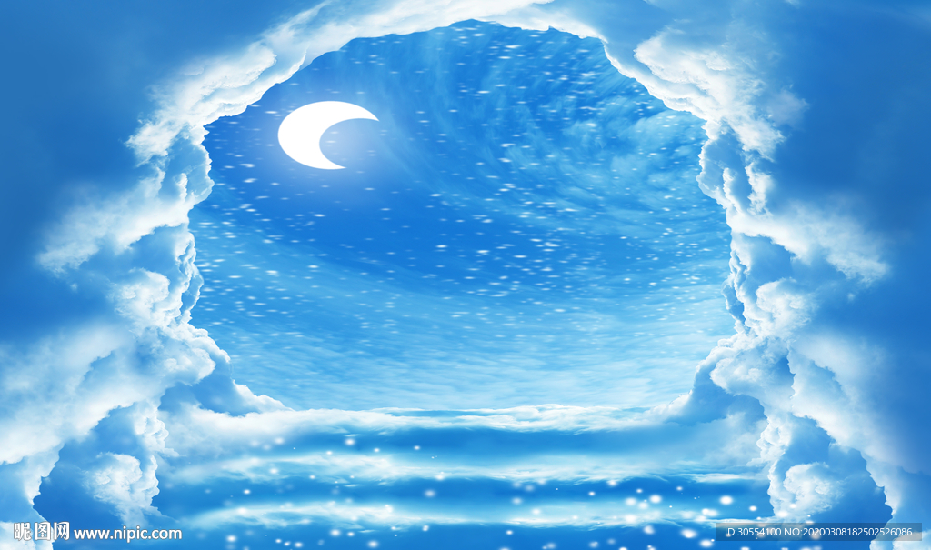 月亮 彩色 星空 背景墙图片