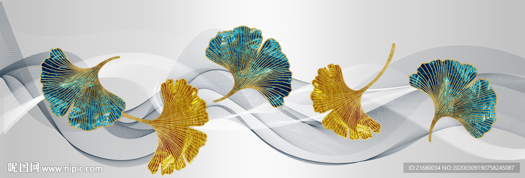 抽象线条银杏叶装饰画