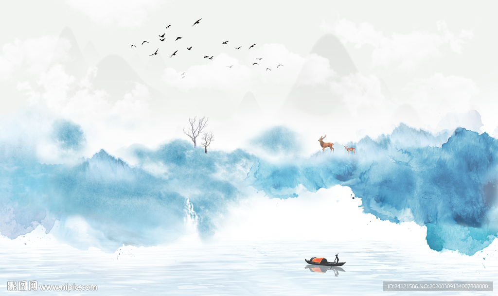 新中式抽象山水背景墙