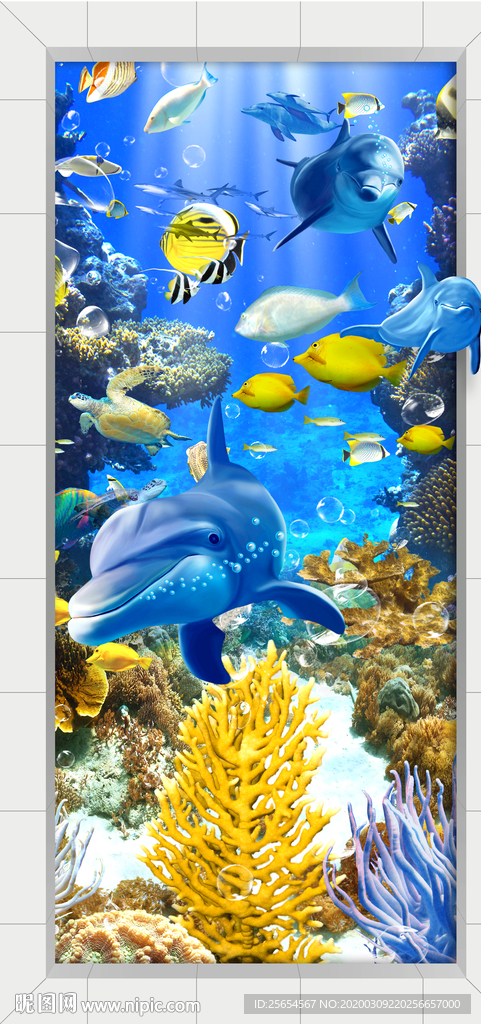 3D海豚玄关过道背景墙