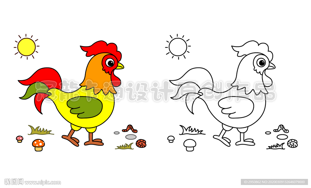 Q版公鸡简笔画矢量图