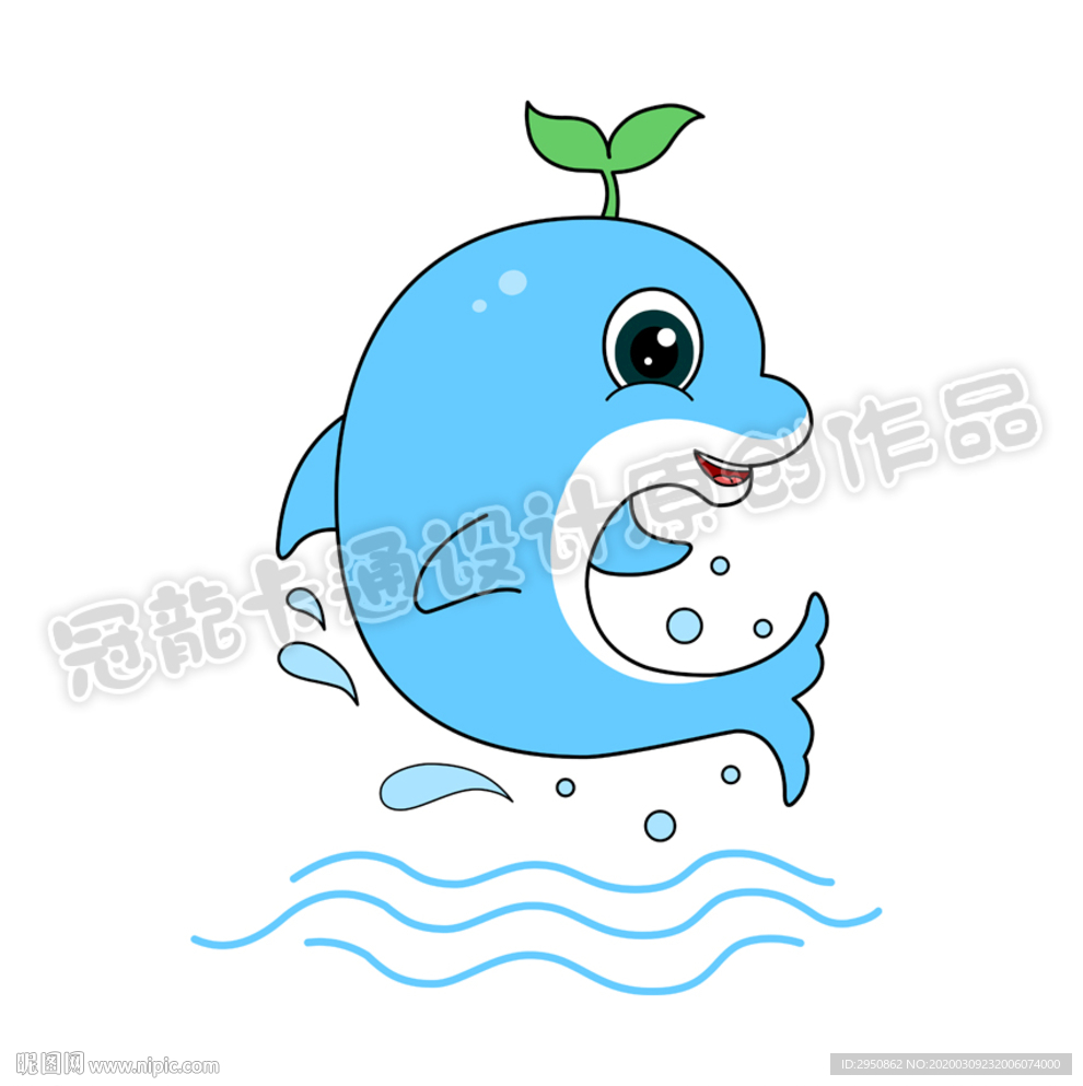 卡通简笔画海豚矢量插图