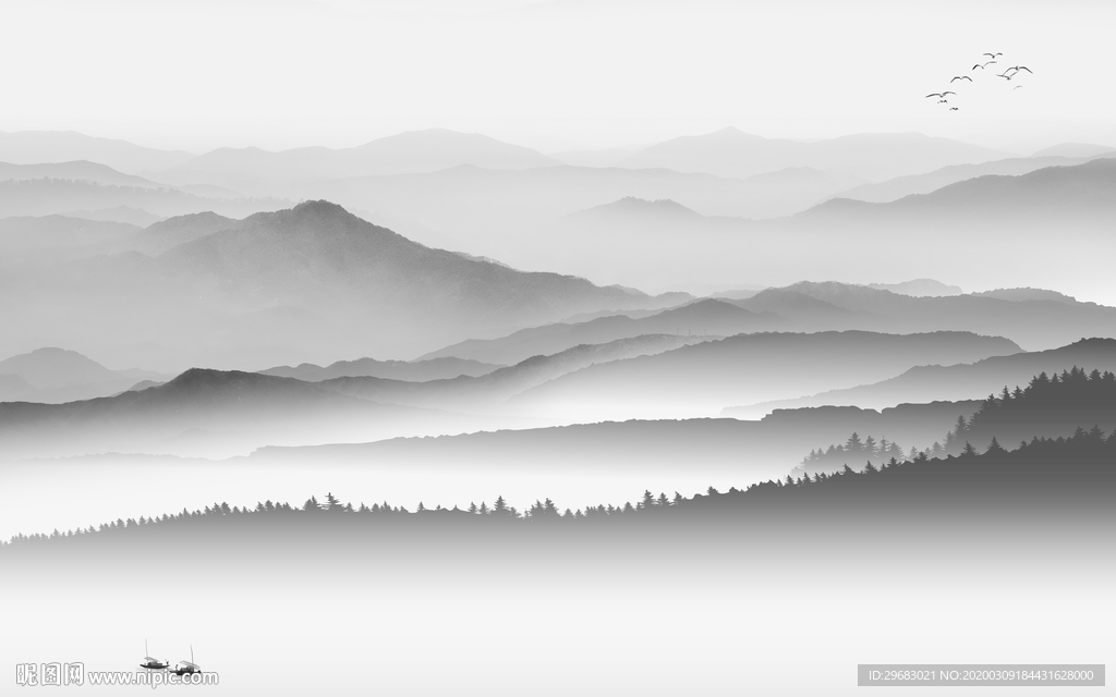 新款灰色新山水画 tif分层