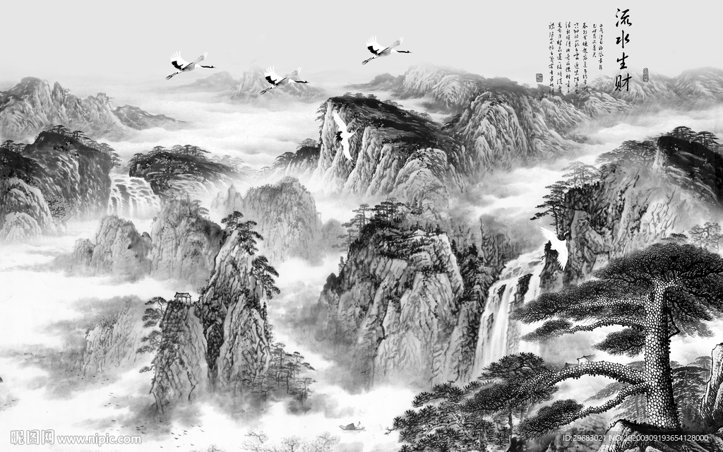 国画新灰色山水画 tif分层