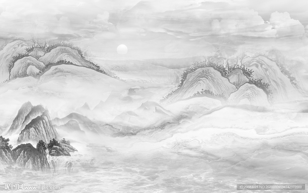 石纹新灰色山水画 tif分层