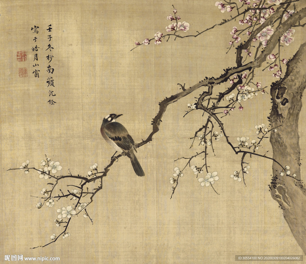 中式手绘花鸟画图片