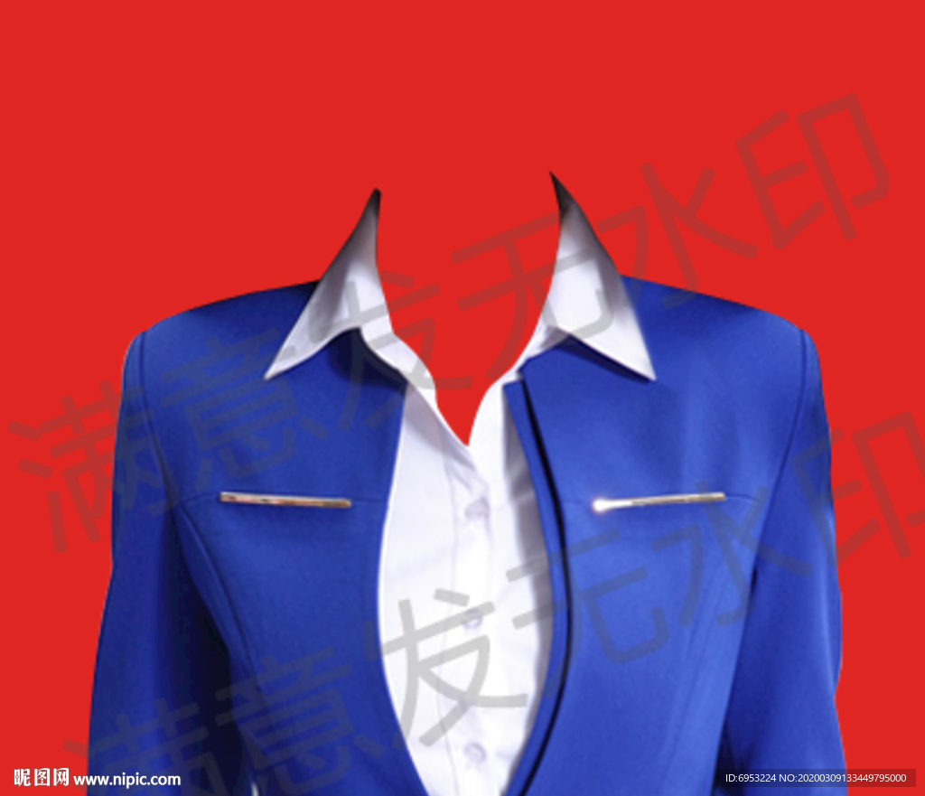 女性蓝色西装证件照模板