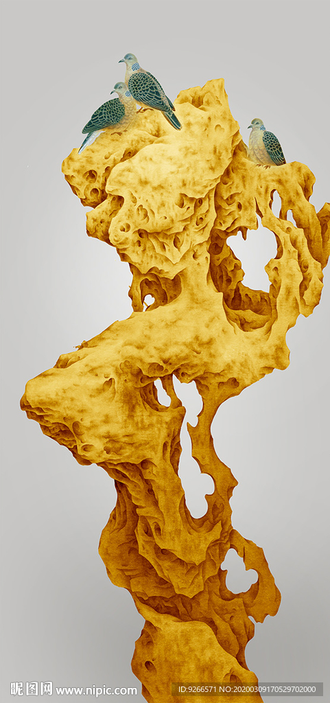 新中式金山花鸟玄关装饰画