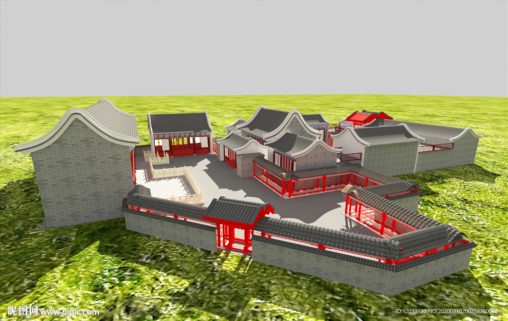 三维中式建筑效果图