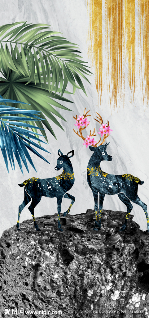 大理石树叶玄关背景墙