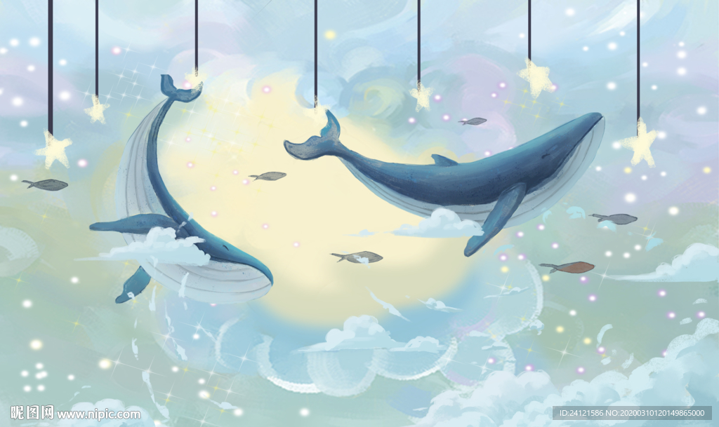 卡通鲸鱼背景墙
