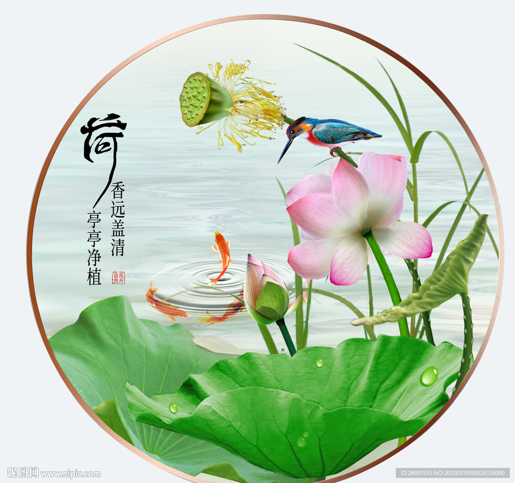 原创高清荷花翠鸟装饰画壁画