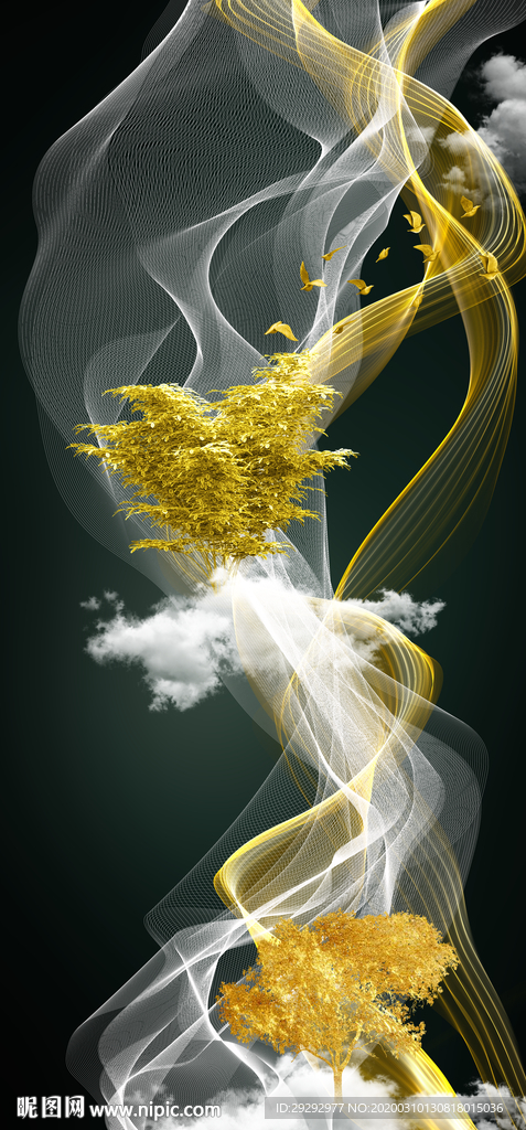 新中式抽象线条玄关装饰画