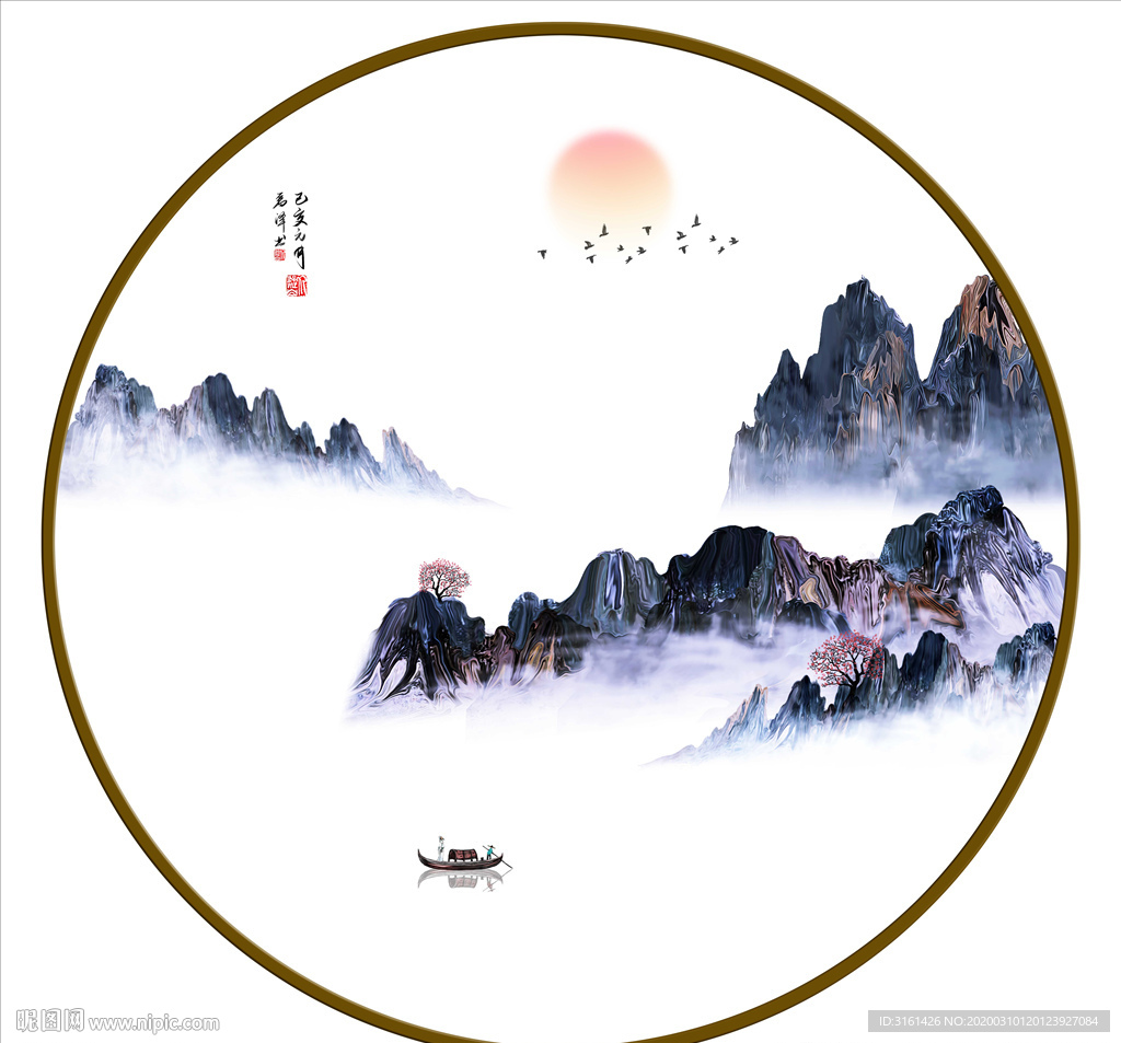圆形山水装饰画